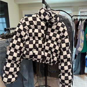 Checkered Black and White Women's Puffer Jacket